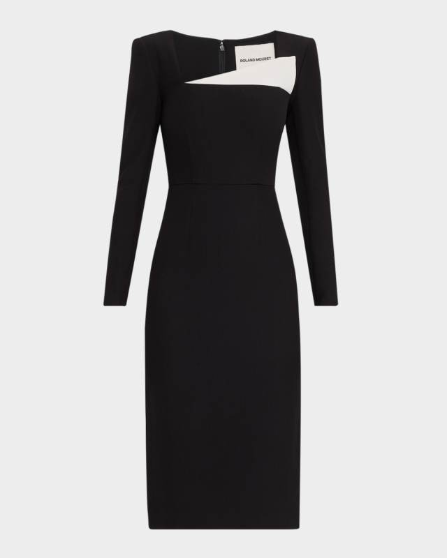 Long-Sleeve Crepe Midi Dress